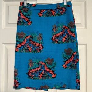 J Crew “No. 2” Lobster Print Grasscloth Pencil Skirt EUC